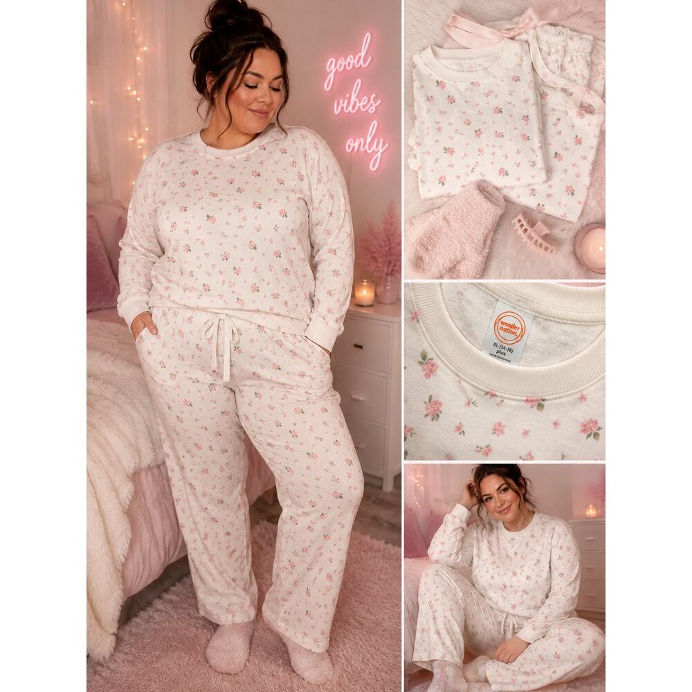 Wonder Nation Floral Lounge Set XL 14-16 Plus Cozy Pajama Set